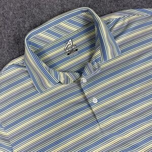 Ahead USA‎ Polo Shirt Large Yellow Blue Striped Short Sleeve Golf Stretch Men's